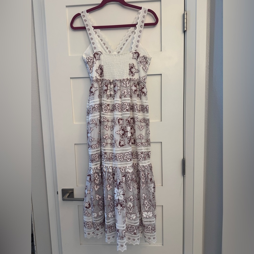 Anthropologie Tiered V-Neck Embroidered Midi Floral Dress Small Petite - Picture 12 of 16